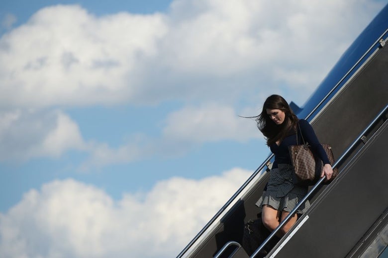 Hope Hicks disembarks Air Force One at Newark Liberty Airport on June 9, 2017.